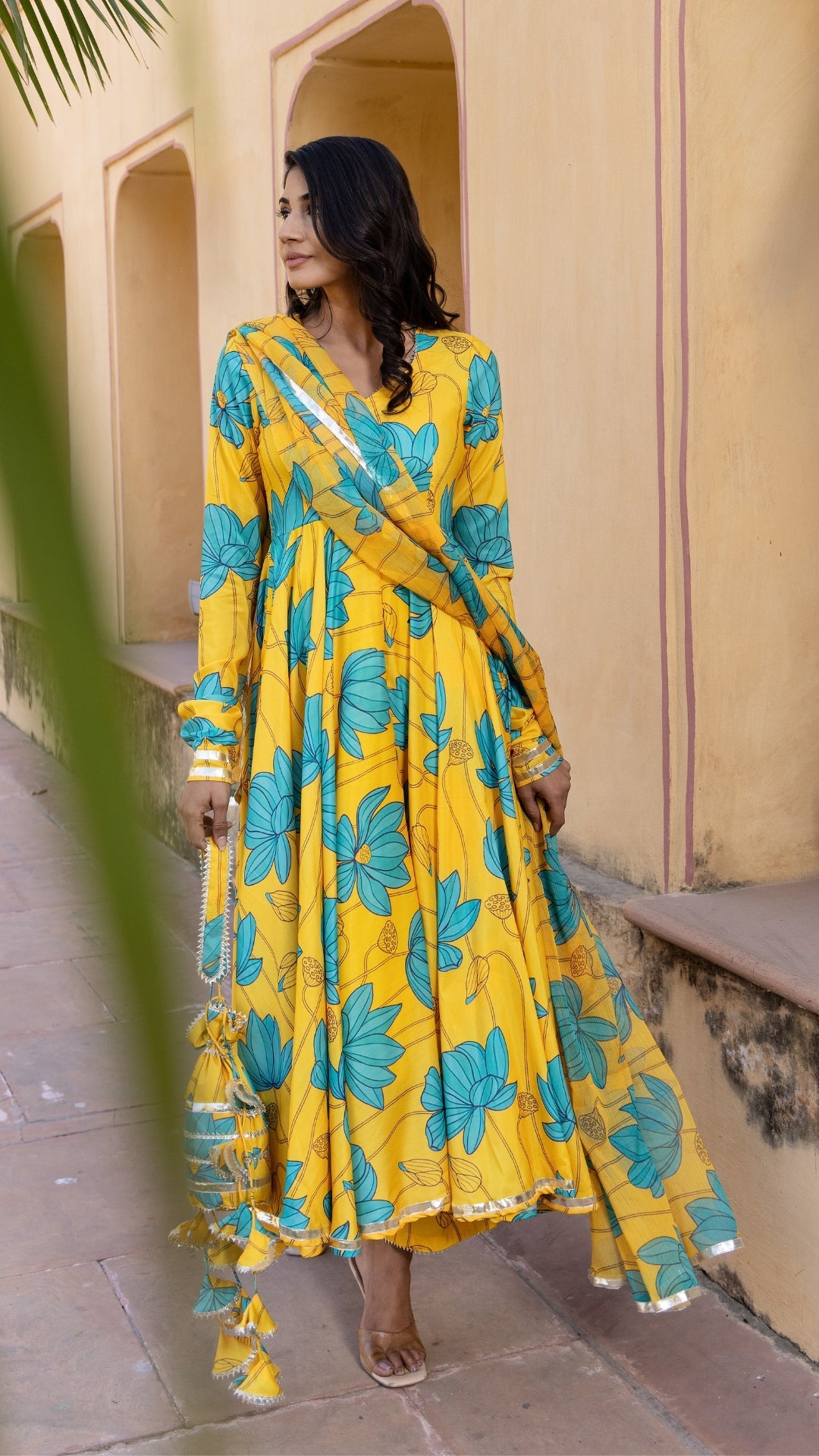 Blue Carnation Muslin Anarkali Set