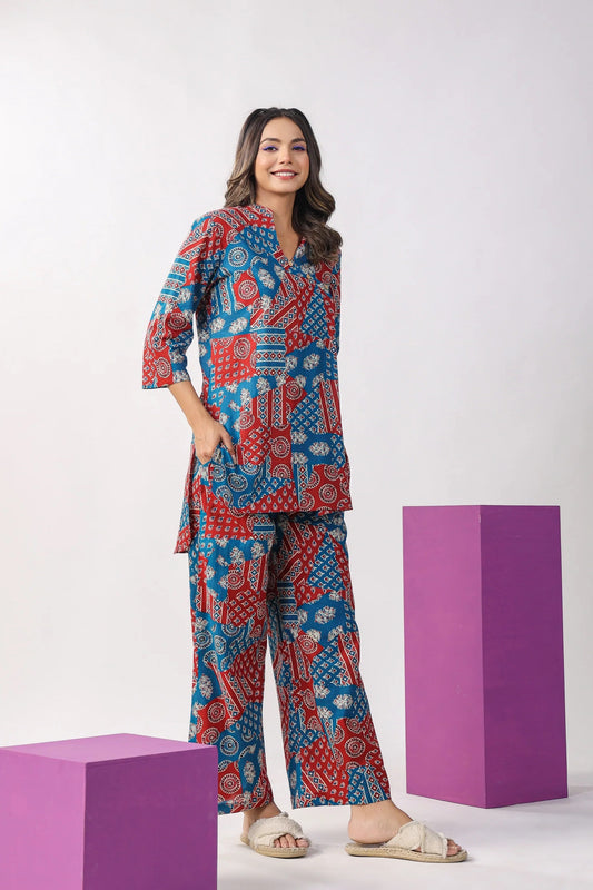 Women Printed Mandrain Collar Kurta And Pant Set