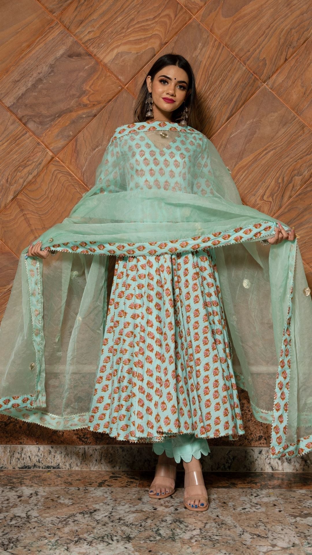 Lilly Of Valley Hand Block Anarkali Set