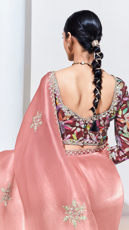 Dhiyona KM Women Peach Dream “ Elegant Peach Saree In Soft Silk Finish For Timeless Occasions
