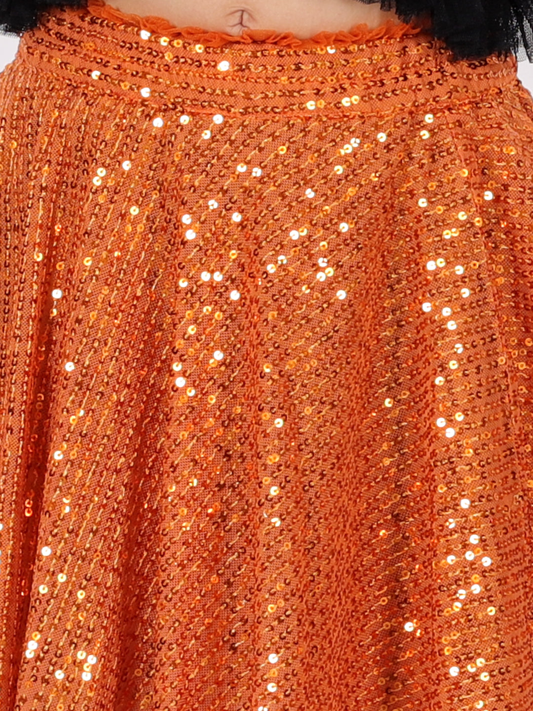 Lil Drama Girls Black Party top with Orange skirt for girls