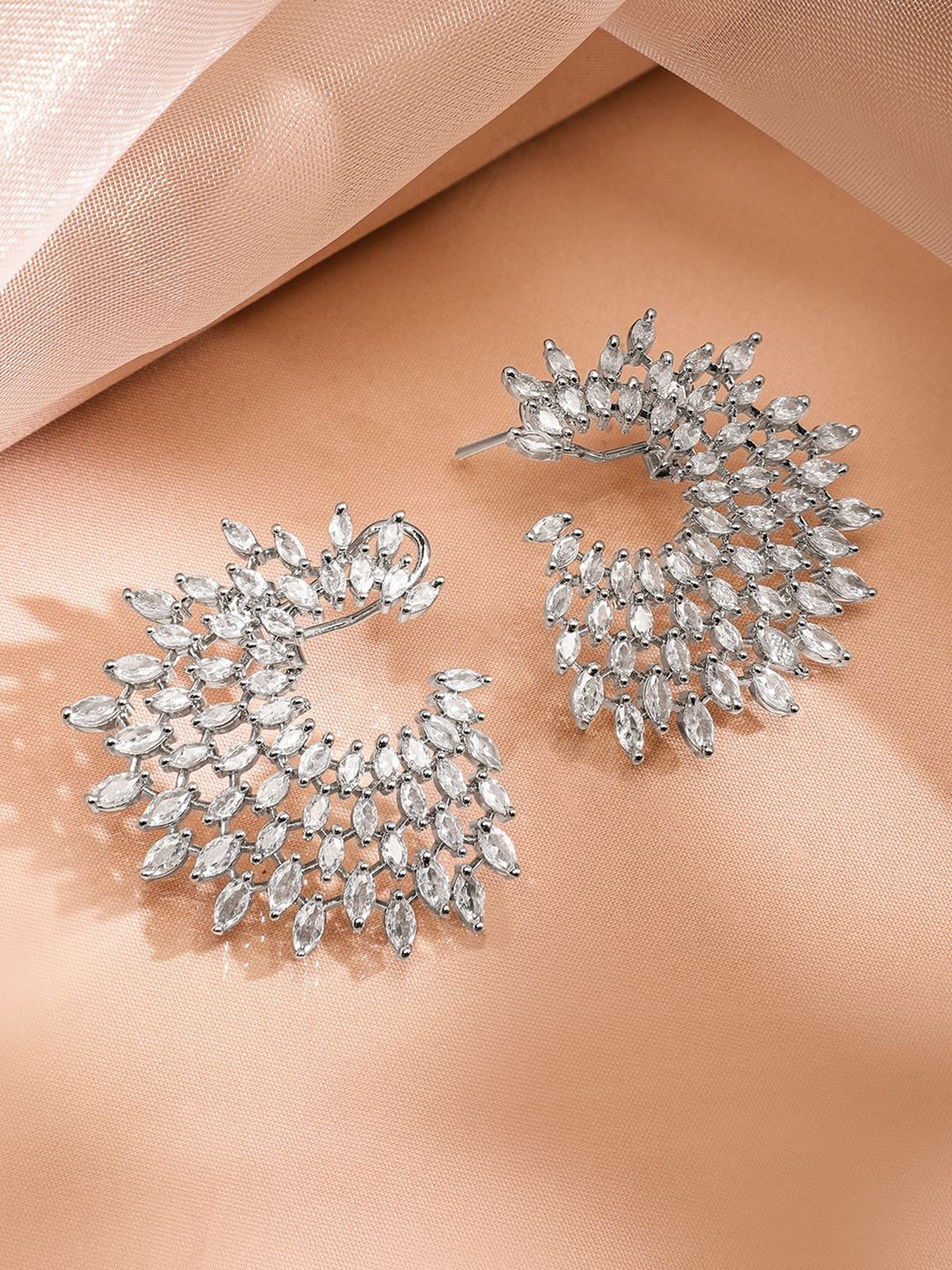 Dhiyona RJ Women's Silver-Plated Handcrafted AD & Cubic Zirconia Studded Designer Spiral Stud Earring