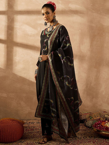 Dhiyona IE Women Floral Embroidered Regular Thread Work Kurta with Trousers & With Dupatta