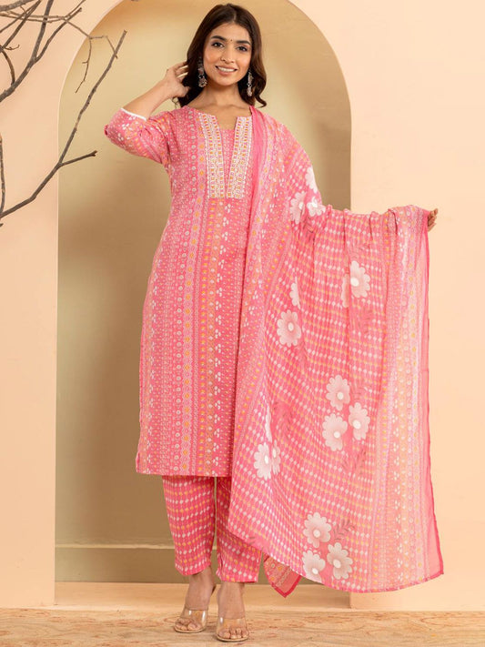 Dhiyona VA Women'sEthnic Motifs Printed Regular Mirror Work Kurta with Trousers & With Dupatta