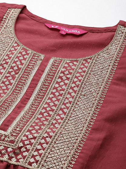 Dhiyona VA Women's Yoke Design Sequinned Kurta with Trousers & With Dupatta