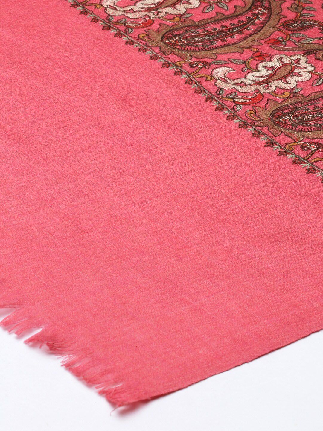 Dhiyona PA Women Pink & Brown Paisley Embroidered Pure Woolen Shawl