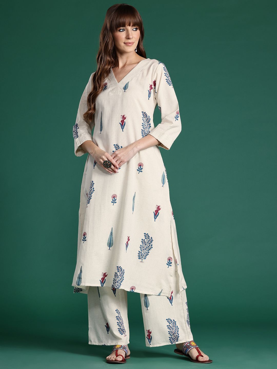 Women Floral Printed Pure Cotton Kurta with Palazzos
