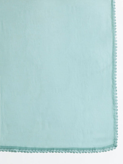 Floral Printed Beads and Stones Linen Kurta with Trousers & With Dupatta