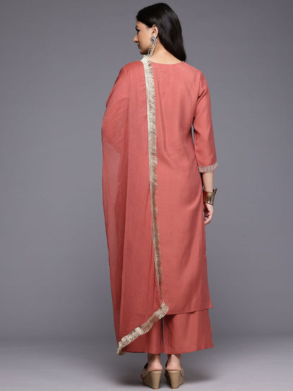 Dhiyona VA Women'sEthnic Motifs Yoke Design Zari Kurta With Palazzos & Dupatta