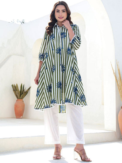 Women Floral Printed Pure Cotton A-Line Kurta with Trousers