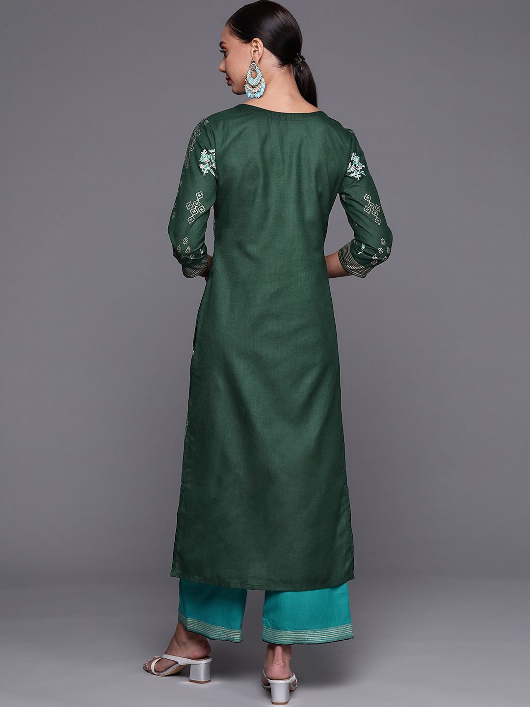Women Green Ethnic Motifs Printed Kurta with Palazzos