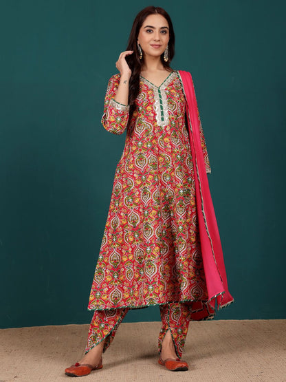 Dhiyona VA Women's Floral Printed Regular Kurta with Dhoti Pants & With Dupatta