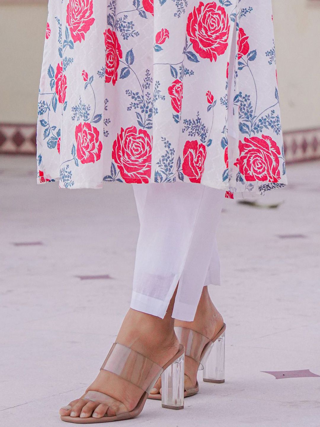 Floral Printed A-Line Pure Cotton Kurta With Trousers