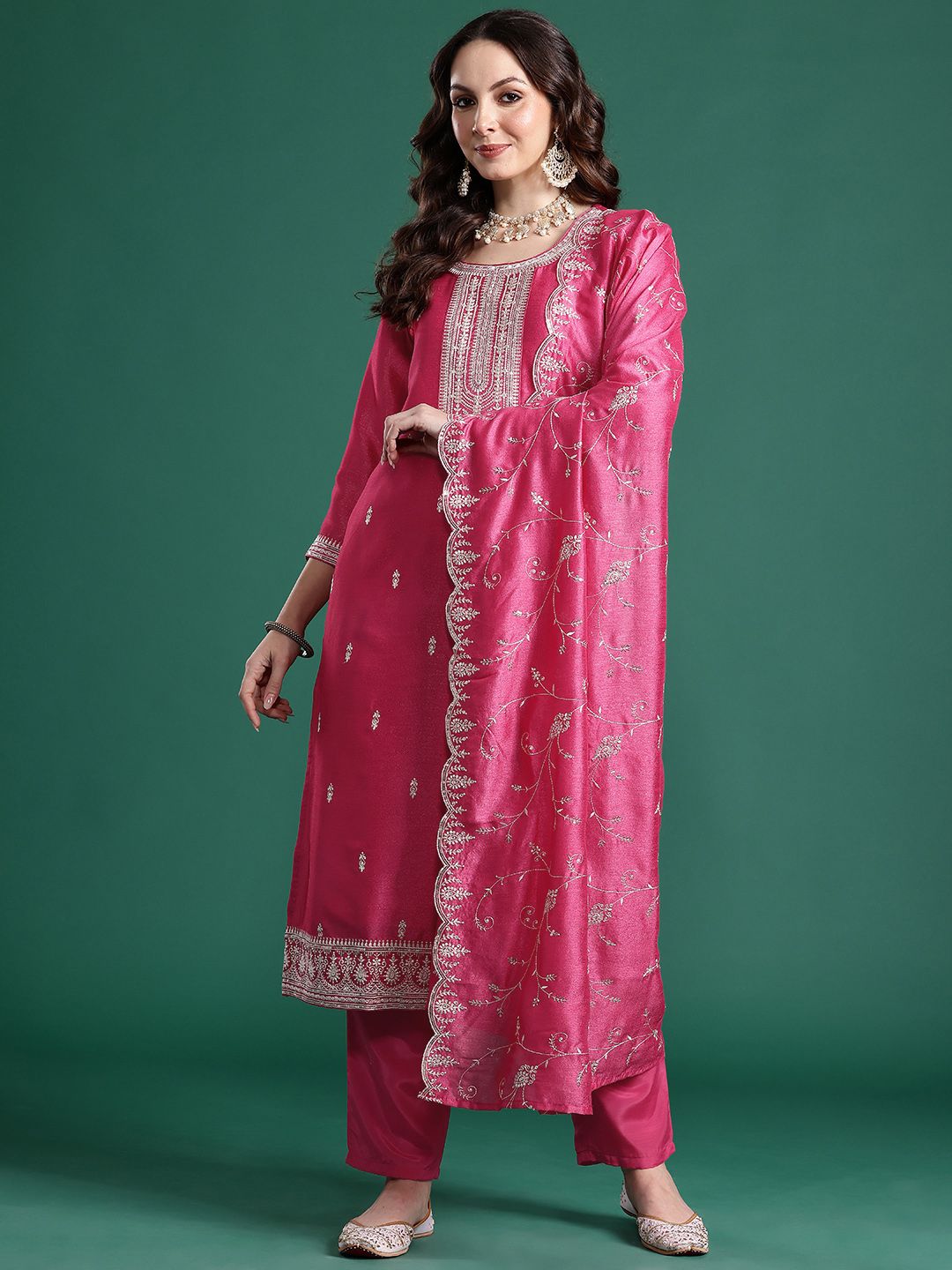 Ethnic Motifs Embroidered Kurta with Trousers & Dupatta
