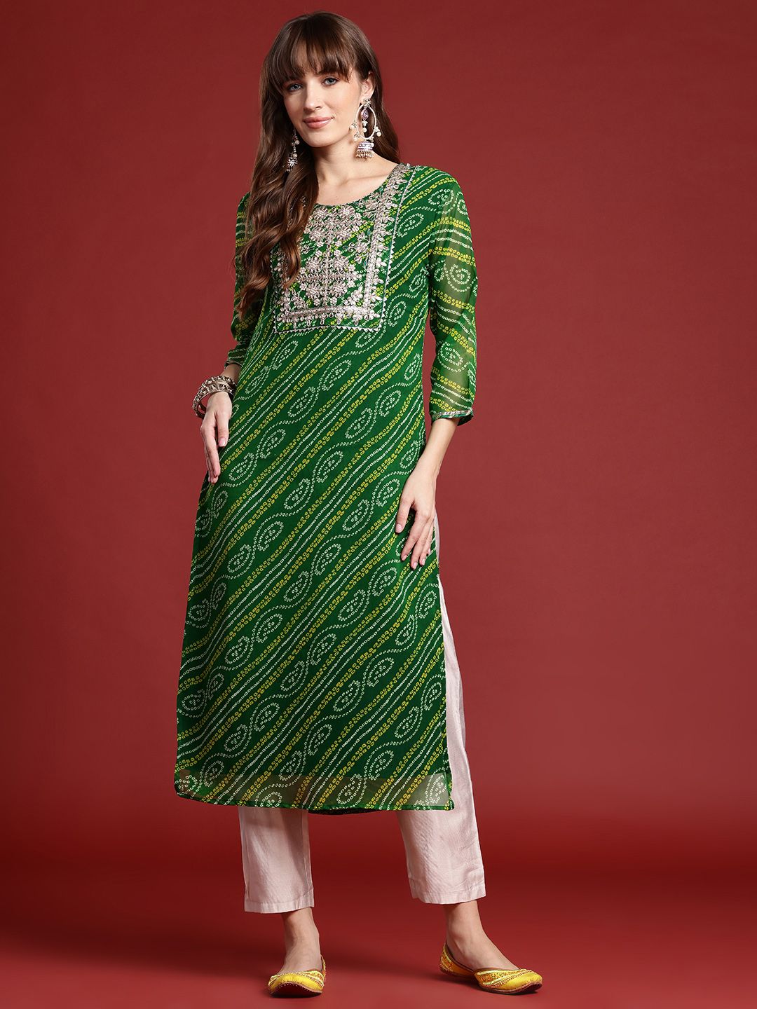 Dhiyona IE Bandhani Printed Gotta Patti Georgette Kurta