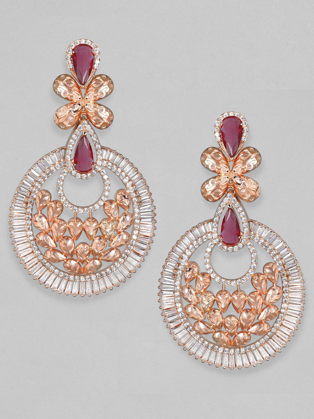 Dhiyona RJ Women's 22K Rose Gold-Plated Pink & White Cubic Zirconia Studded Floral Drop Earrings