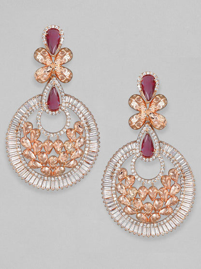 Dhiyona RJ Women's 22K Rose Gold-Plated Pink & White Cubic Zirconia Studded Floral Drop Earrings