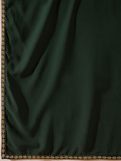 Dhiyona PD Women Yoke Design V-Neck Sequinned Pleated Georgette Kurta & Trousers & Dupatta