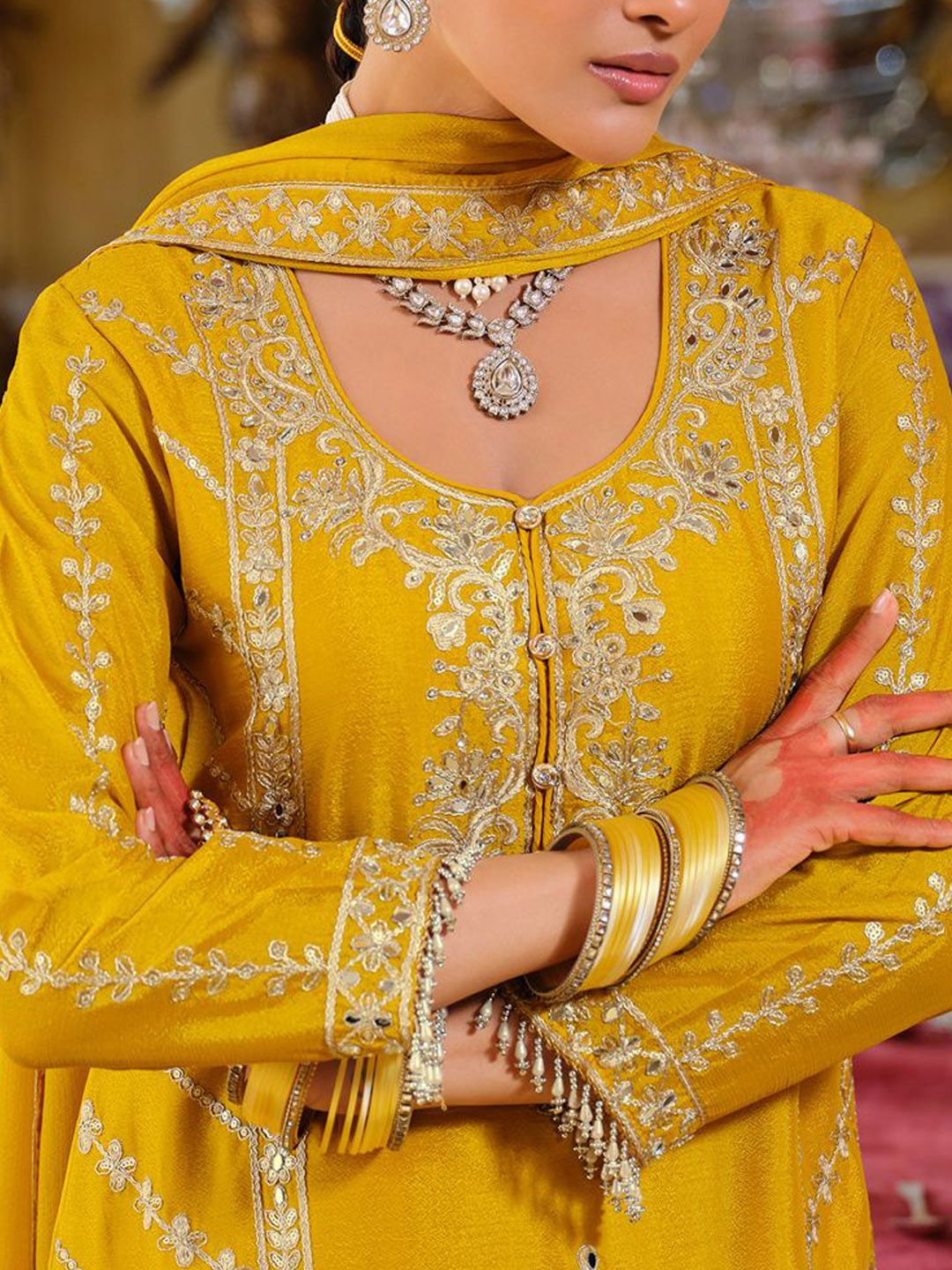 Dhiyona IE Women's Women Ethnic Motifs Embroidered Regular Mirror Work Kurta with Palazzos & Dupatta