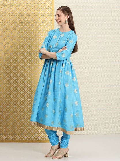 Dhiyona PD Women Women Jashn Paisley Sequinned Pure Cotton Kurta & Churidar With Dupatta