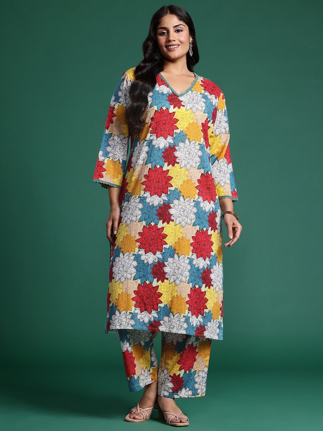 Dhiyona IE Floral Printed Kurta with Trousers & Dupatta