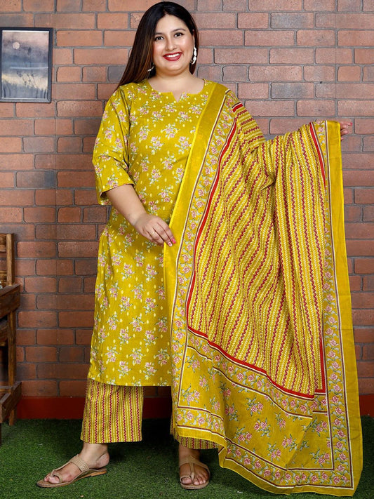 Dhiyona KL Women Floral Printed Regular Sequinned Pure Cotton Kurta with Trousers & With Dupatta