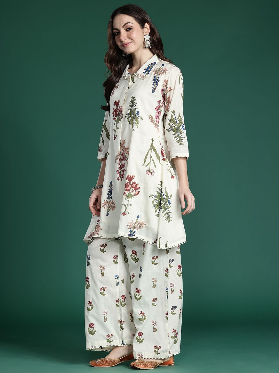 Floral Printed Pure Cotton A-Line Kurta with Palazzos