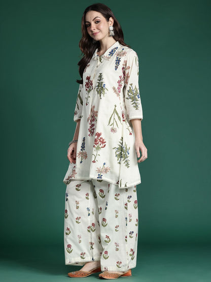 Floral Printed Pure Cotton A-Line Kurta with Palazzos