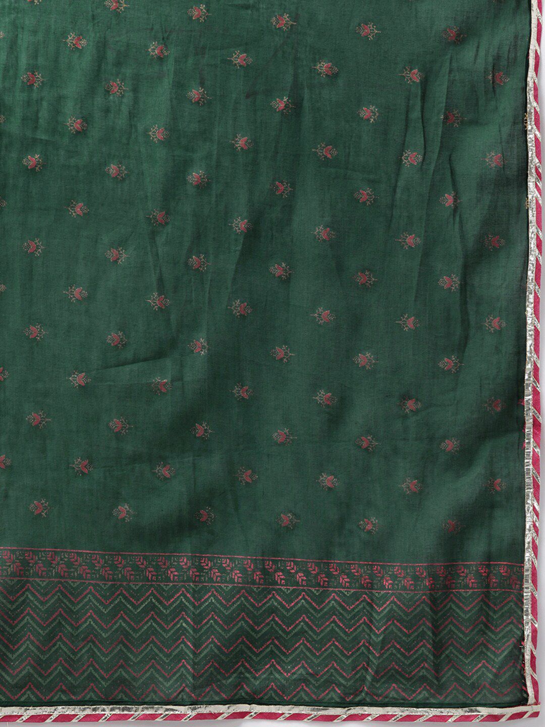 Women Green Ethnic Motifs Printed Pleated Gotta Patti Kurta with Palazzos & With Dupatta