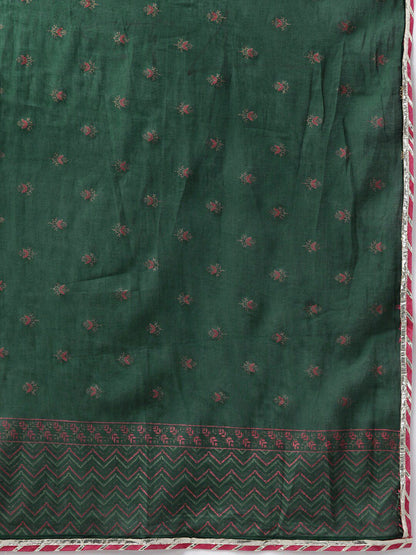 Women Green Ethnic Motifs Printed Pleated Gotta Patti Kurta with Palazzos & With Dupatta