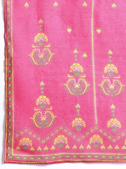 Dhiyona IE Floral Printed Panelled Mirror Work Pure Cotton Kurta Set