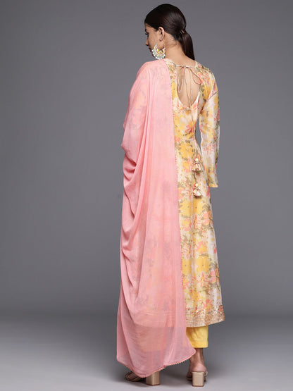 Dhiyona VA Women'sFloral Printed Empire Sequinned Kurta with Trousers & With Dupatta