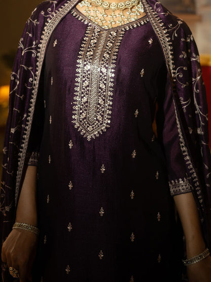 Women Ethnic Motifs Embroidered Regular Kurta with Trousers & With Dupatta