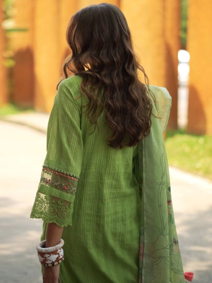 Dhiyona IE Women Floral Regular Thread Work Linen Kurta with Trousers & With Dupatta