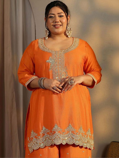 Dhiyona Women's Plus Size Ethnic Motifs Embroidered Kurta with Palazzo & Dupatta