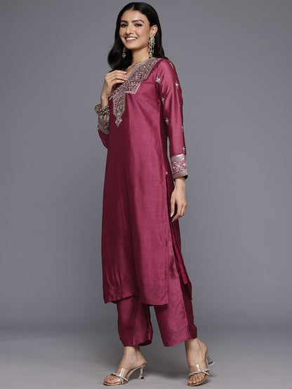 Dhiyona VA Women'sEthnic Motifs Embroidered Zari Kurta With Palazzos & Dupatta