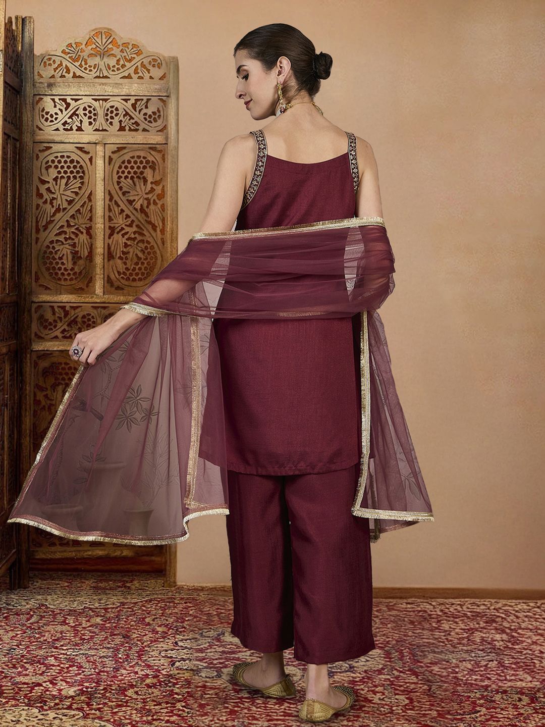 Dhiyona PD Women Embroidered Kurta, Palazzo & Dupatta Set