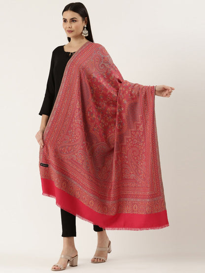 Dhiyona PA Women Pink Woven Design Wool Jamawar Shawl