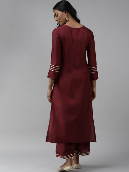 Dhiyona IE Embroidered Mirror Work Kurta with Palazzos