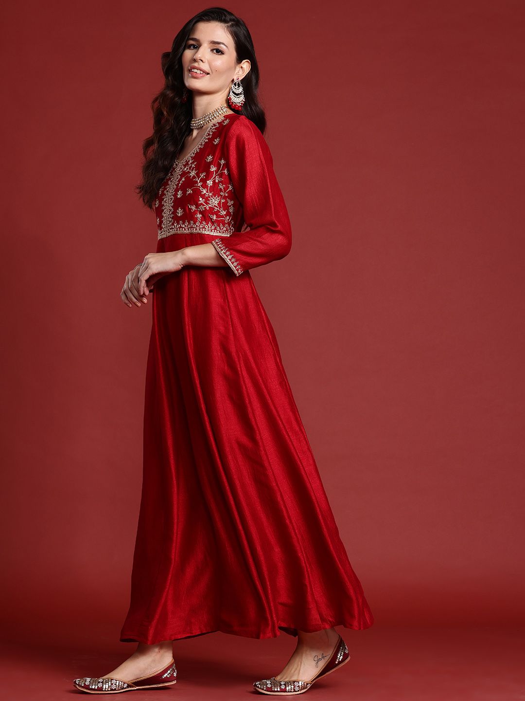 Ethnic Motifs Embroidered Empire Kurta with Trousers & Dupatta