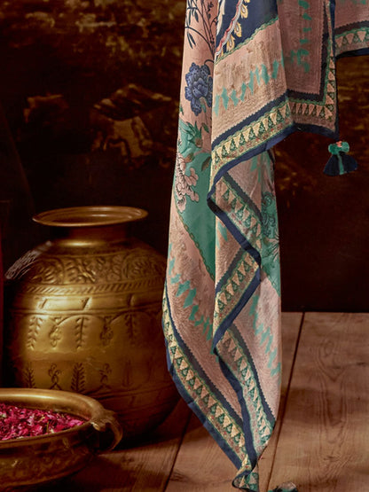 Women Floral Embroidered Regular Thread Work Silk Kurta Trousers With Dupatta