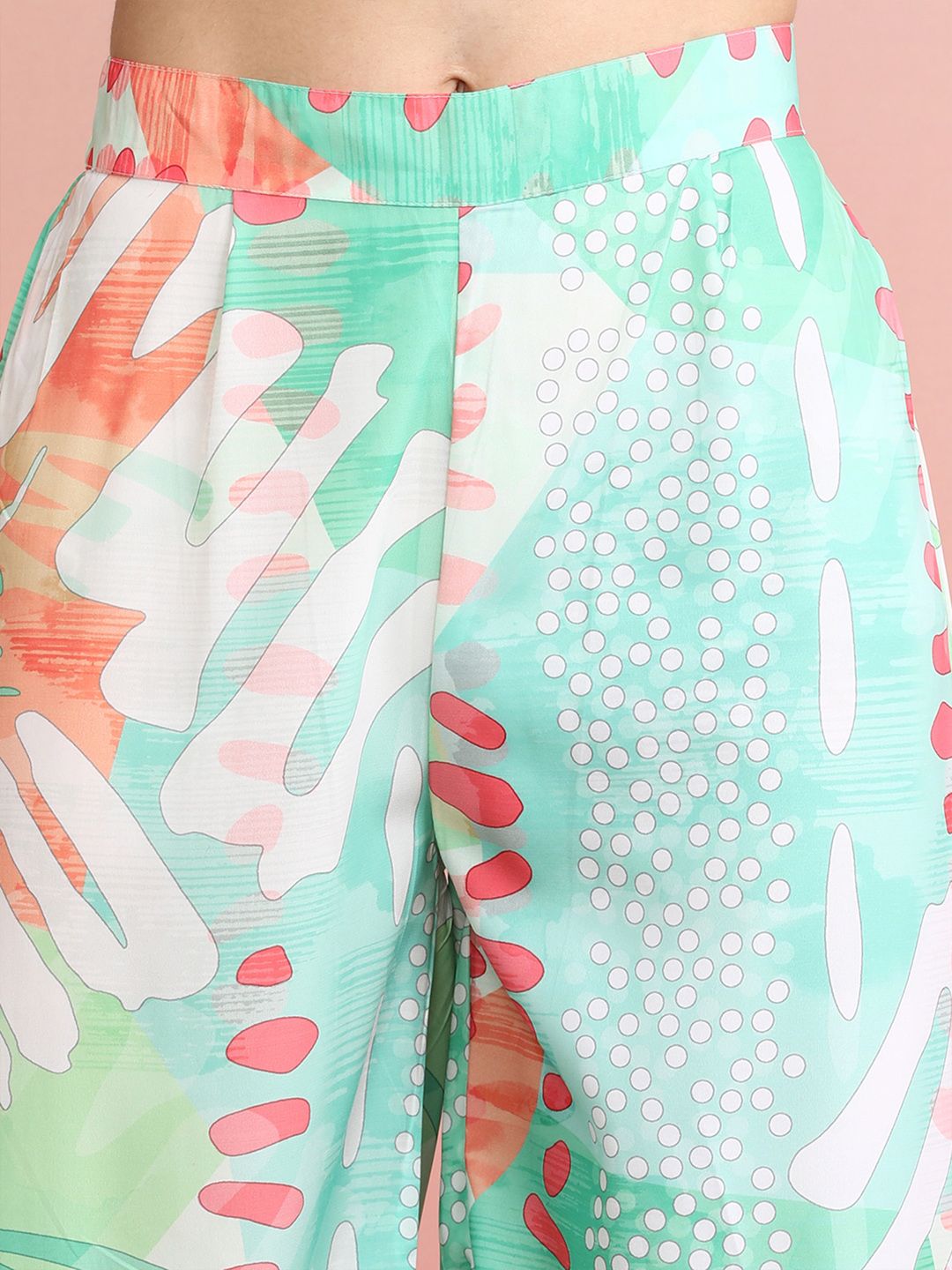 Dhiyona IE Green Abstract Printed Spread Collar Shirt With Palazzos