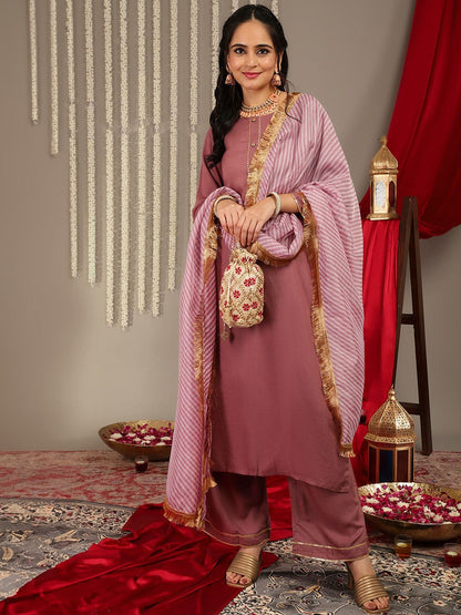 Dhiyona VA Women'sGotta Patti Detail Straight Kurta & Trousers With Dupatta
