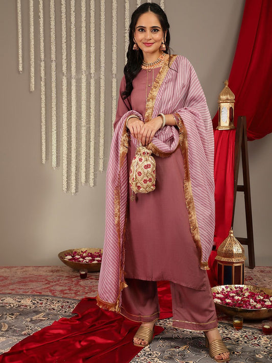Dhiyona VA Women'sGotta Patti Detail Straight Kurta & Trousers With Dupatta