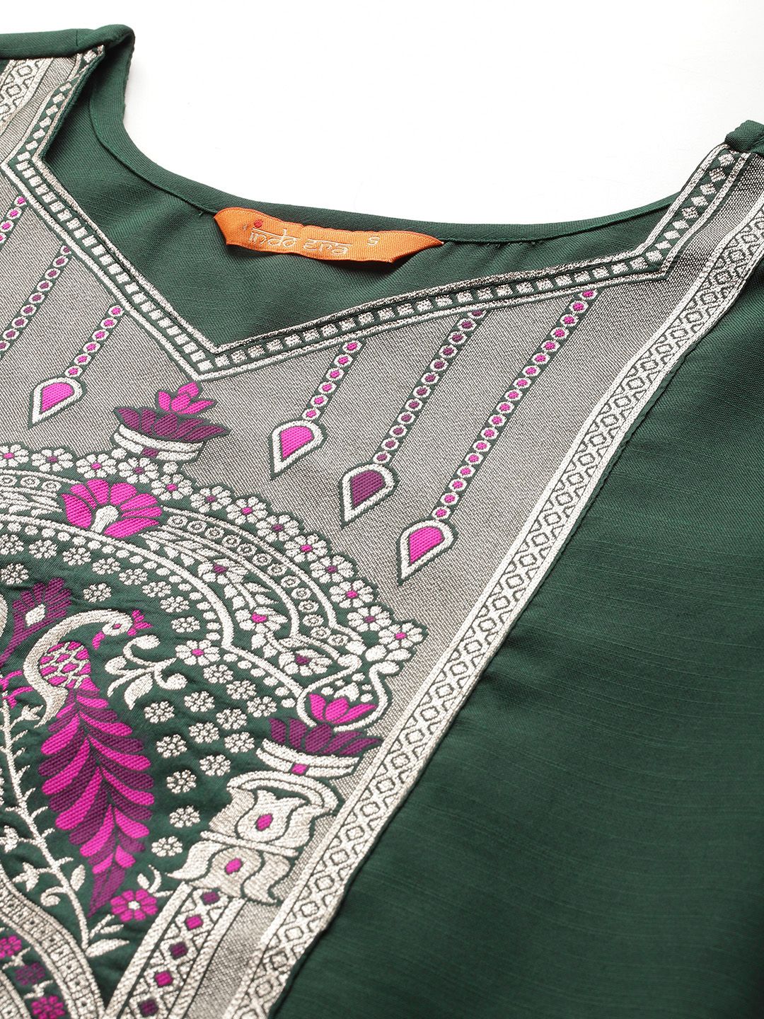Dhiyona IE Ethnic Motifs Yoke Design Pure Cotton Kurta With Trousers & Dupatta