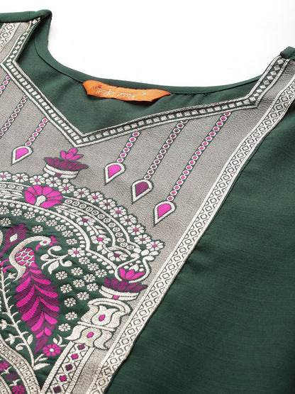 Dhiyona IE Ethnic Motifs Yoke Design Pure Cotton Kurta With Trousers & Dupatta
