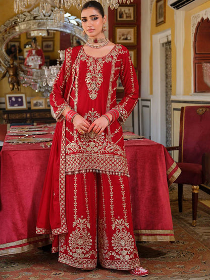 Adults-Women Woven Design Embroidered Kurta with Palazzos & Dupatta