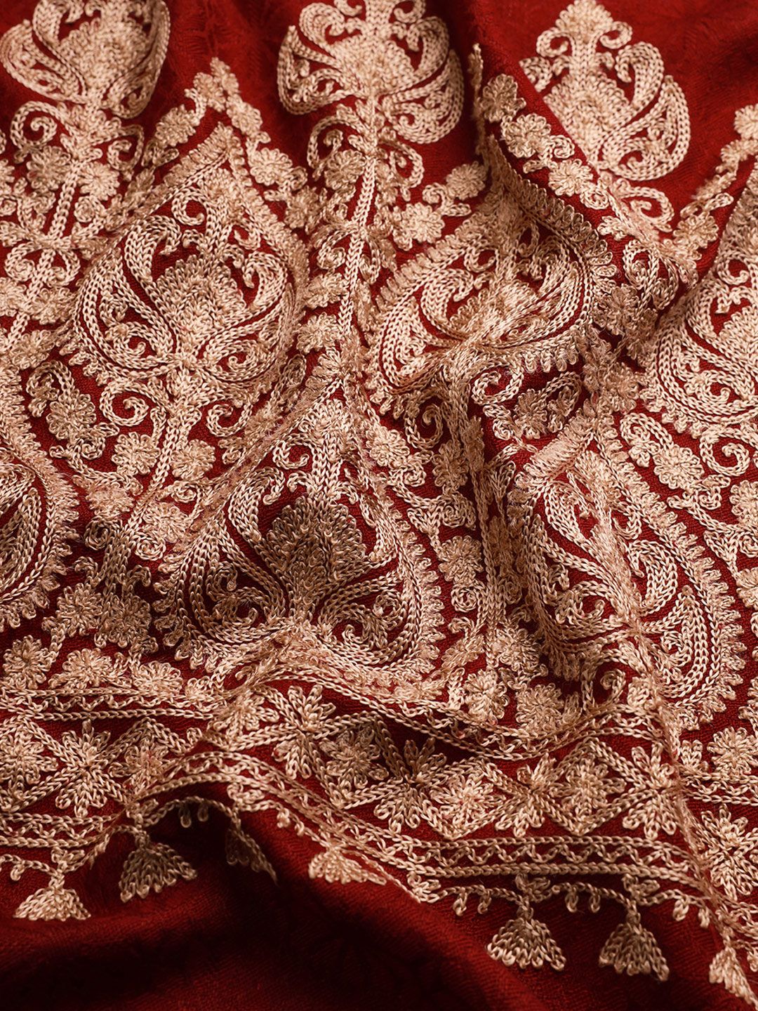 Dhiyona PA Women Wine Aari Embroidered Shawl