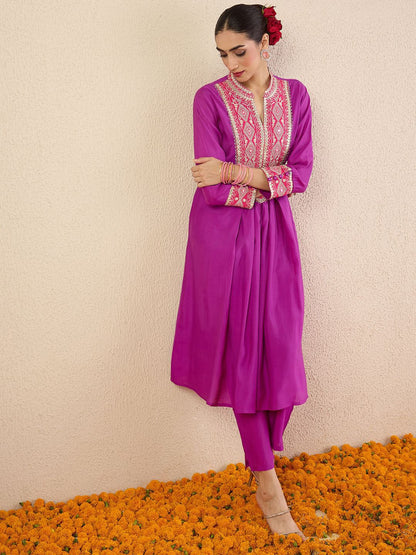 Women Solid Embroidered Kurta with Pyjama