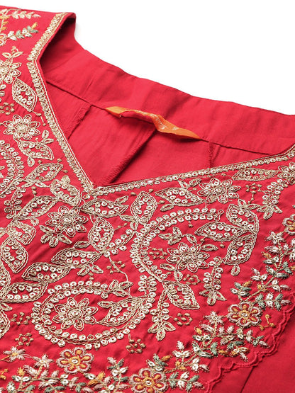 Dhiyona IE Floral Embroidered Sequinned Kurta With Trousers & Dupatta